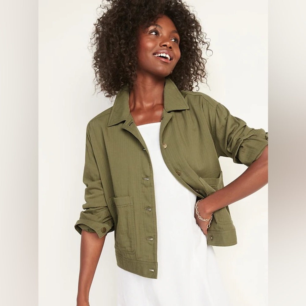 Old Navy Olive Green Cotton Utility Jacket - Size XXL
